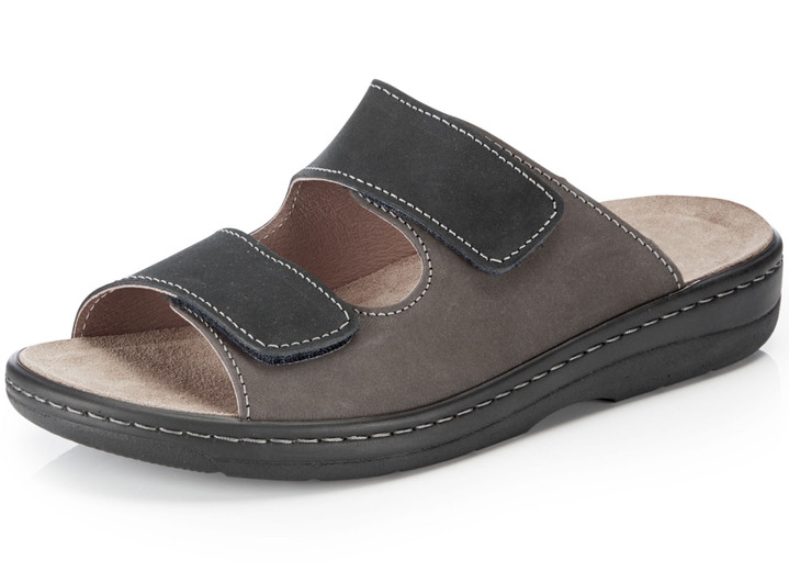 Sandalen & Pantoletten - GINO GALANTE, bequeme Herren-Pantoletten, Weite H, mit herausnehmbarem Fußbett, in Größe 040 bis 046, in Farbe DUNKELBLAU-MOKKA Ansicht 1