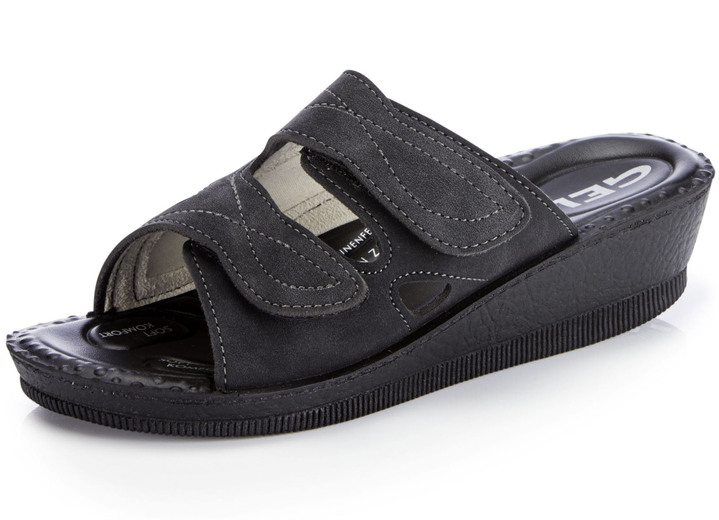 Sandaletten & Pantoletten - Klassische Damen-Pantoletten, Weite H, mit elastischem Material Ansicht 4 Sandaletten & Pantoletten - Klassische Damen-Pantoletten, Weite H, mit elastischem Material, in Größe 036 bis 041, in Farbe BLAU Ansicht 4