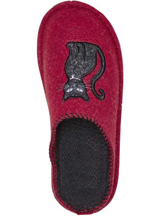 Hausschuhe - Klassiche Damen-Hausschuhe, Weite H, mit niedlicher Katzen-Applikation, in Größe 036 bis 043, in Farbe ROT Ansicht 2
