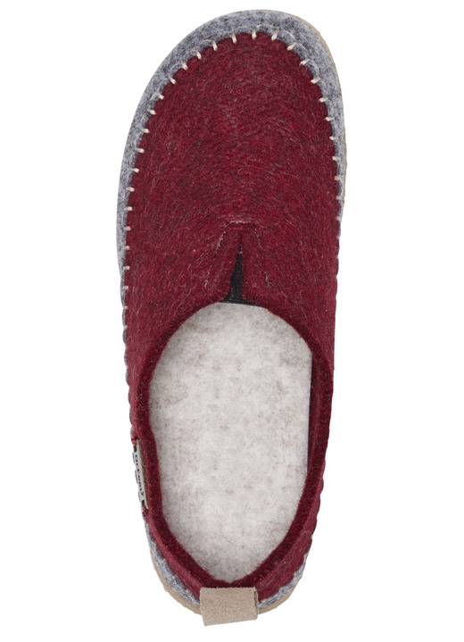 - Laurina Wollfilz-Hausschuh mit Veloursbesatz, in Größe 036 bis 041, in Farbe BORDEAUX-GRAU Ansicht 2