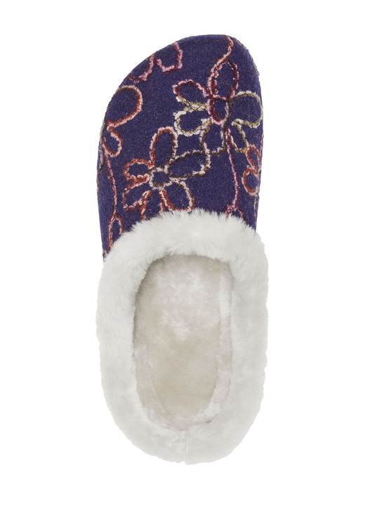 Hausschuhe - Mubb Wollfilz-Pantoffel mit bunter Blüten-Stickerei, in Größe 036 bis 042, in Farbe MARINE-ECRU Ansicht 2