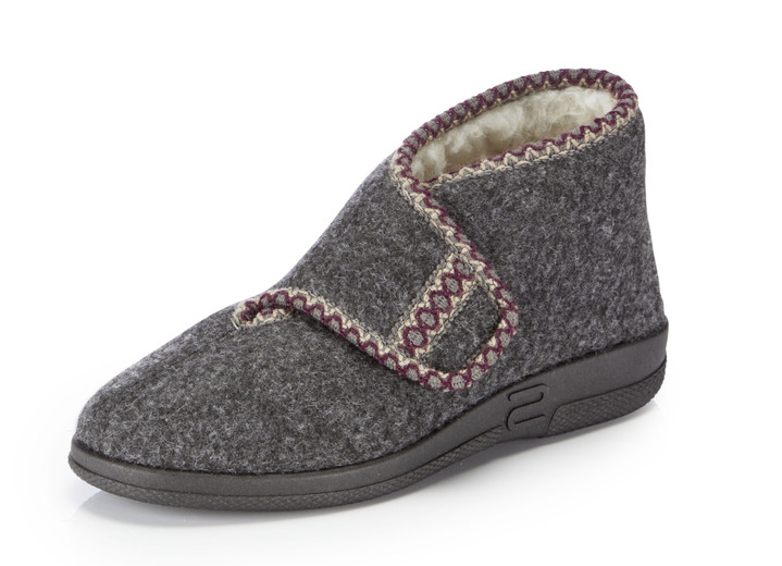 Hausschuhe - Warme Damen-Hausschuhe, Weite H, mit Klettverschluss, in Größe 036 bis 042, in Farbe BORDEAUX Ansicht 4