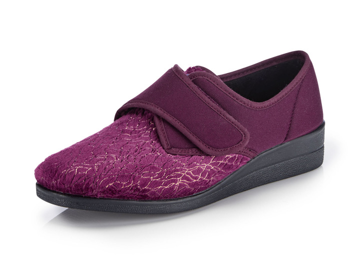 Hausschuhe - Laurina, klassische Damen-Klettschuhe, mit elastischem Samt, in Größe 036 bis 042, in Farbe BORDEAUX Ansicht 1