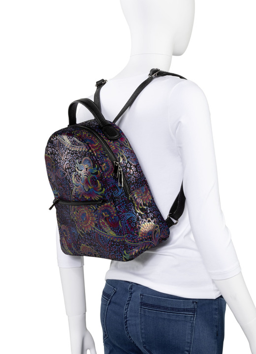 - Laurina Rucksack aus bedrucktem Kalbleder, in Farbe SCHWARZ-BUNT Ansicht 3