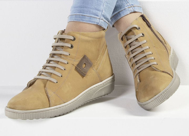 Stiefel & Stiefeletten - ELENA EDEN Schnür-Bootie aus Nubukleder, mit Leder-Applikation Ansicht 5 Stiefel & Stiefeletten - ELENA EDEN Schnür-Bootie aus Nubukleder, mit Leder-Applikation, in Größe 036 bis 042, in Farbe JEANS Ansicht 5