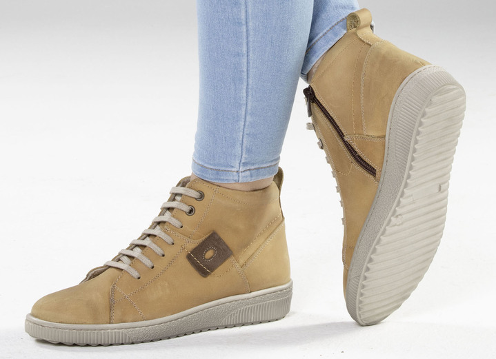 Stiefel & Stiefeletten - ELENA EDEN Schnür-Bootie aus Nubukleder, mit Leder-Applikation Ansicht 6 Stiefel & Stiefeletten - ELENA EDEN Schnür-Bootie aus Nubukleder, mit Leder-Applikation, in Größe 036 bis 042, in Farbe JEANS Ansicht 6