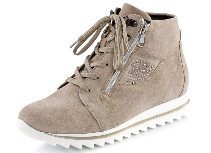 - Waldläufer Schnür-Bootie mit seitlichen Glitzersteinchen, in Größe 3 1/2 bis 8, in Farbe SANDBEIGE Ansicht 1