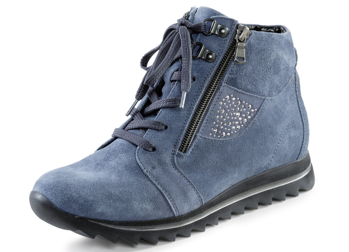 - Waldläufer Schnür-Bootie mit seitlichen Glitzersteinchen, in Größe 3 1/2 bis 8, in Farbe JEANS Ansicht 1