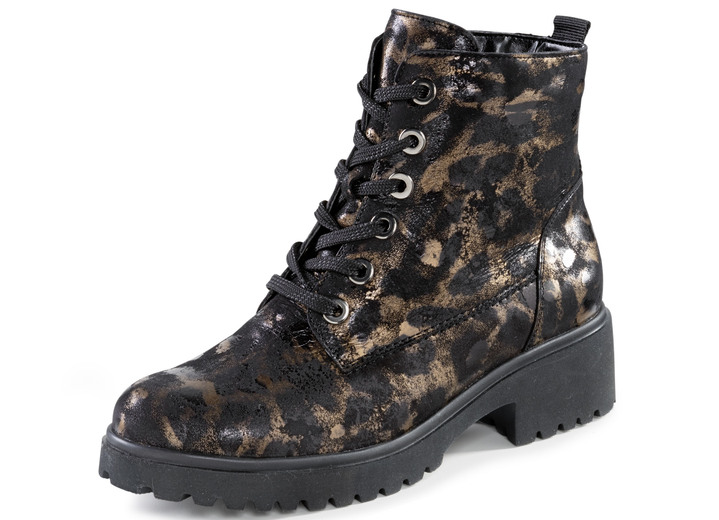 - Waldläufer Schnür-Stiefelette mit Leo-Print, in Größe 3 1/2 bis 8, in Farbe SCHWARZ-BRONZE Ansicht 1