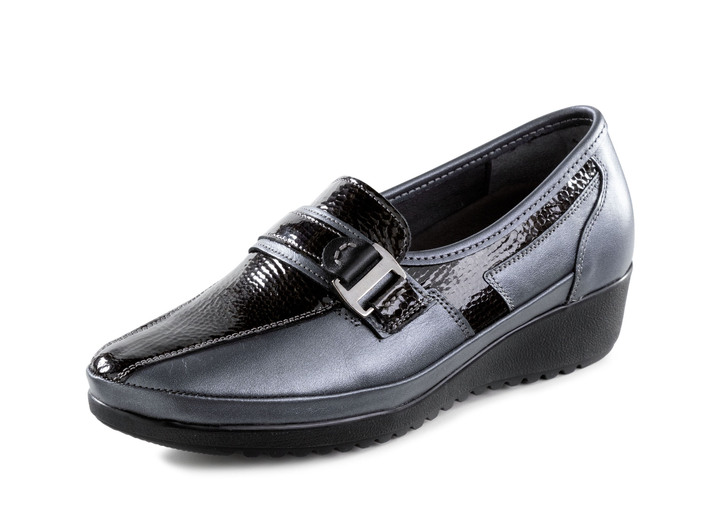 - ELENA EDEN Slipper aus Nappaleder und geprägtem Lackleder, in Größe 036 bis 042, in Farbe ALTSILBER-SCHWARZ Ansicht 1