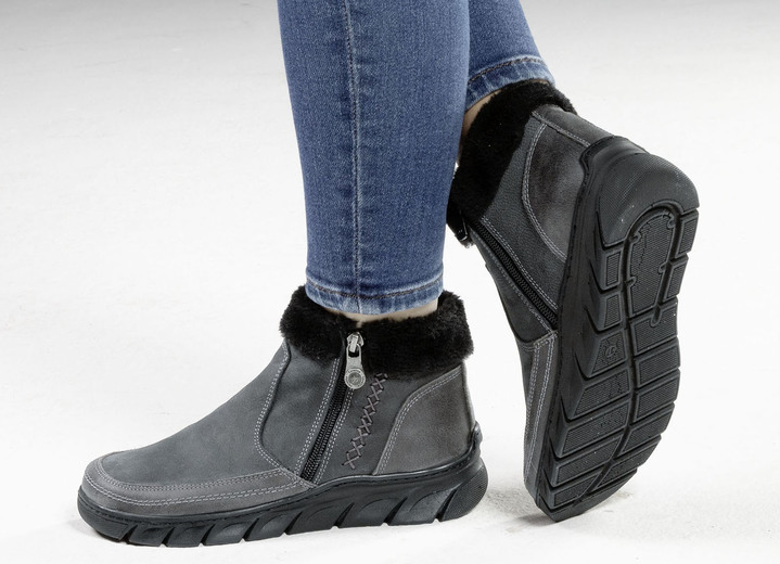 - ELENA EDEN-Bootie mit schwarzem Plüschkragen, in Größe 036 bis 042, in Farbe GRAU Ansicht 2