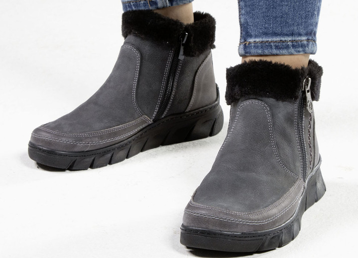 - ELENA EDEN-Bootie mit schwarzem Plüschkragen, in Größe 036 bis 042, in Farbe GRAU Ansicht 4