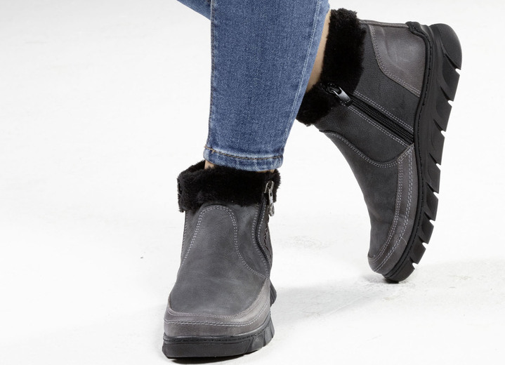 - ELENA EDEN-Bootie mit schwarzem Plüschkragen, in Größe 036 bis 042, in Farbe GRAU Ansicht 3