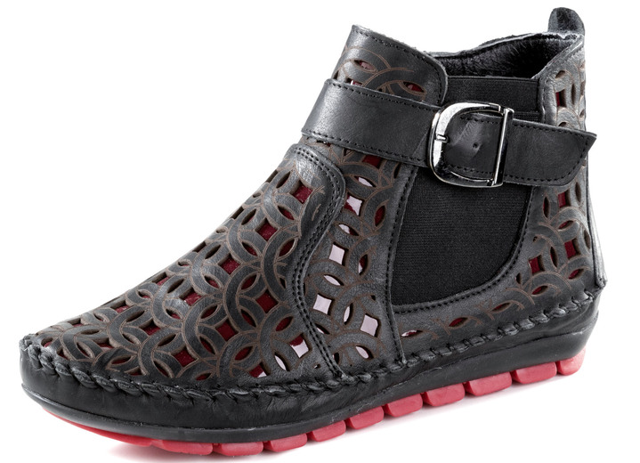 Damen - Gemini, sommerliche Damen-Boots, Weite G, mit herausnehmbarem Fußbett, in Größe 035 bis 042, in Farbe SCHWARZ-RUBINROT Ansicht 1