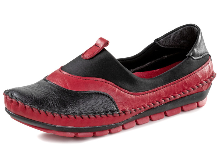 Slipper & Schnürschuhe - Gemini Slipper aus weichem Rind-Nappaleder, in Größe 035 bis 042, in Farbe SCHWARZ-ROT Ansicht 1