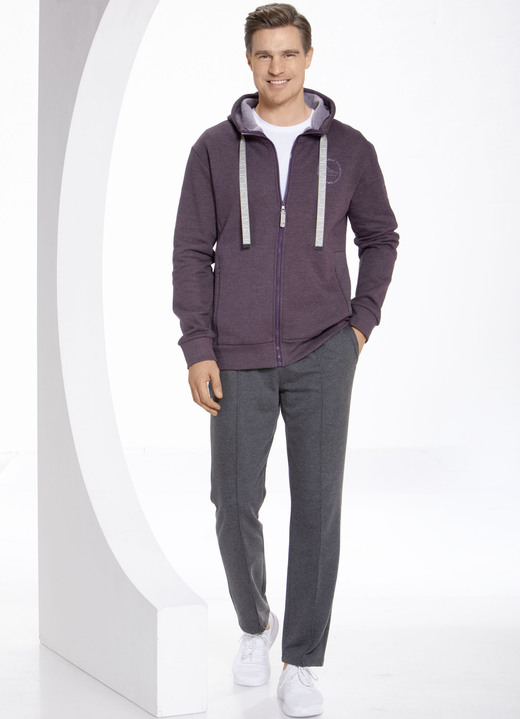 - Sweatjacke mit Kapuze in 2 Farben, in Größe 3XL (58) bis XXL (56), in Farbe AUBERGINE MELIERT Ansicht 2