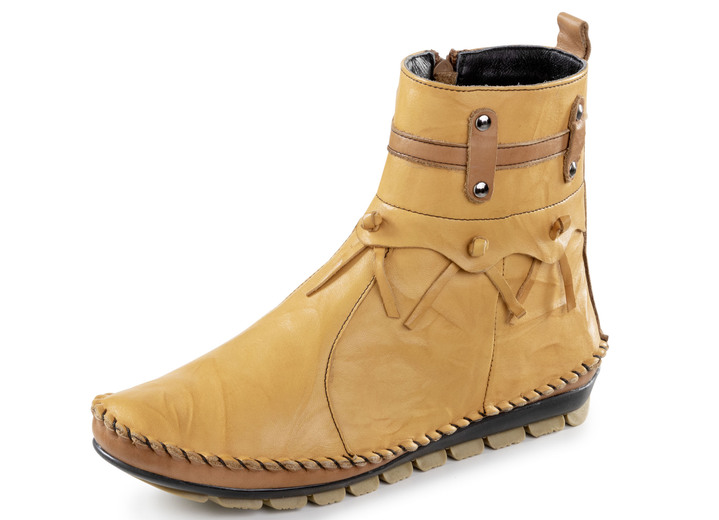 Stiefel & Stiefeletten - Gemini Mokassin-Stiefelette mit Knitter-Struktur, in Größe 036 bis 042, in Farbe CURRY Ansicht 1