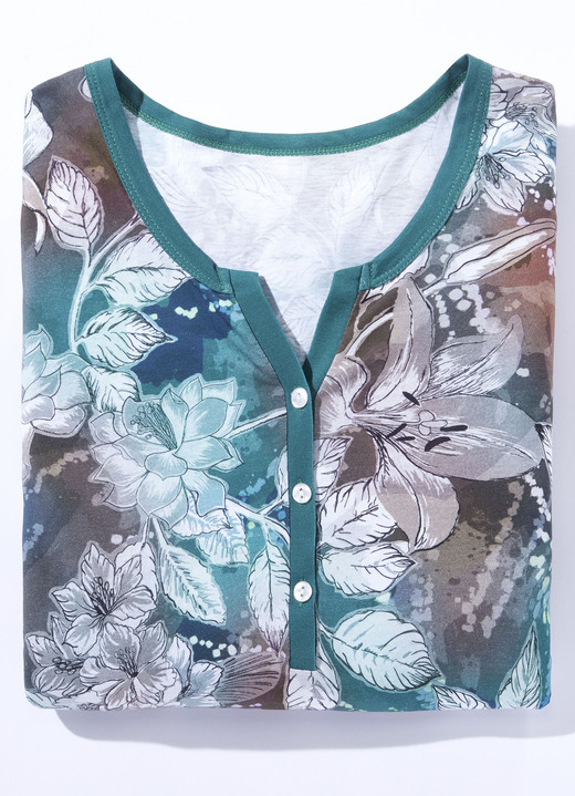 Nachthemden Langarm - Nachthemd mit Modal und 3/4-langen Ärmeln, in Größe 036 bis 054, in Farbe PETROL-BUNT Ansicht 3