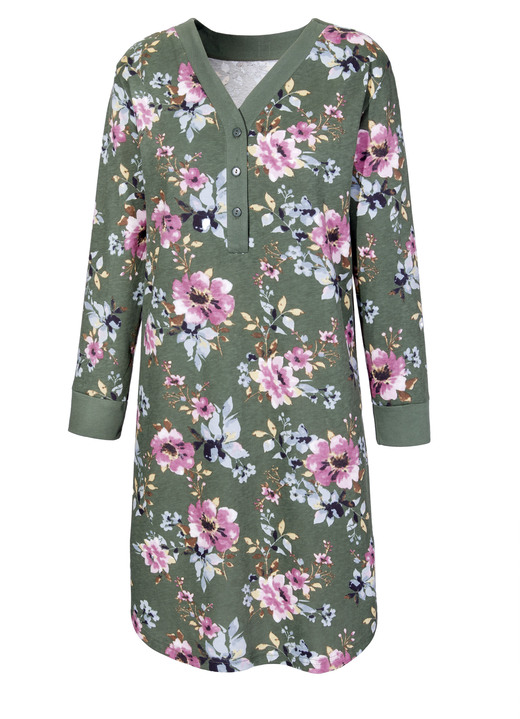 Nachthemden Langarm - Zweierpack Nachthemden mit Knopfleiste Ansicht 2 Nachthemden Langarm - Zweierpack Nachthemden mit Knopfleiste, in Größe 036 bis 054, in Farbe 1X OLIV-BEERE-BUNT, 1X OLIV Ansicht 2