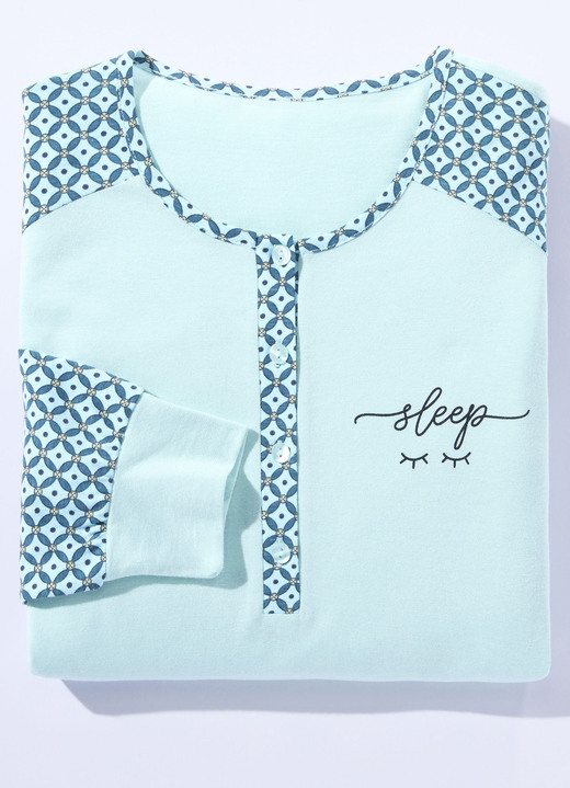 Nachthemden Langarm - Zweierpack Nachthemden, mit Knopfleiste und Bündchenabschlüssen, in Größe 036 bis 056, in Farbe 1X PETROL-BUNT, 1X MINT-BUNT Ansicht 4