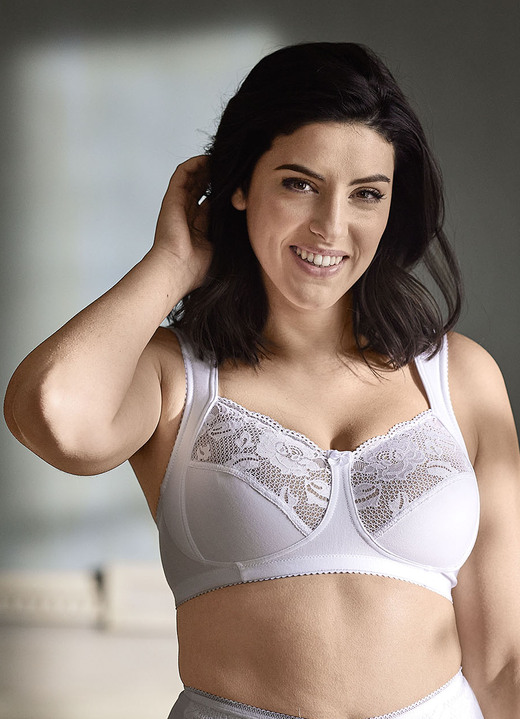BH mit Spitze - Miss Mary BH mit elastischen Spitzeneinsätzen, in Größe 080 bis 120, in Cup G, in Farbe WEISS Ansicht 2