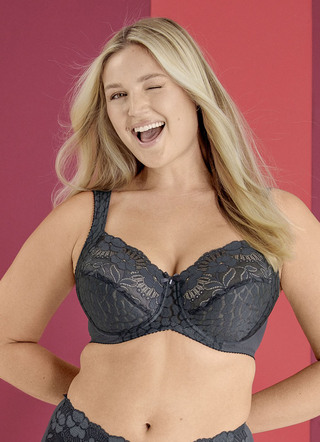 Bügel-BH - Miss Mary Bügel-BH mit strukturiertem Vorderteil, in Größe 075 bis 110, in Cup F, in Farbe FLIEDER – Farbe GRAFIT – Ansicht 