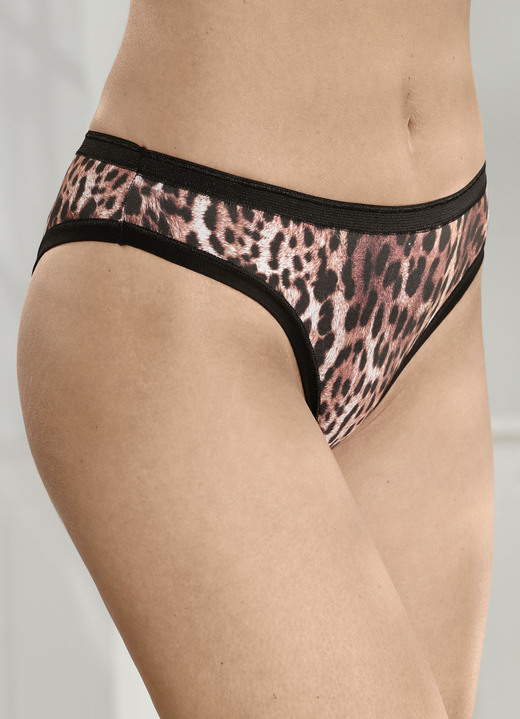 Damenwäsche - Dreierpack Slips mit Raubtierdessin, in Größe 036 bis 048, in Farbe BRAUN-SCHWARZ Ansicht 1