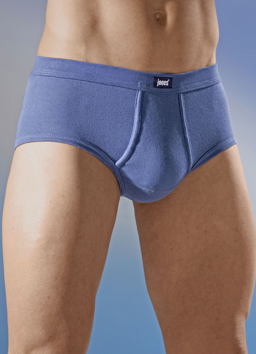 Herrenwäsche - Viererpack Slips aus Feinripp, mit Eingriff, in Größe 005 bis 012, in Farbe INDIGO