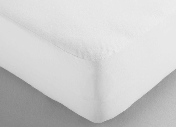 - Wasserdichtes, kochfestes Molton-Spannbetttuch von Dormisette, in Größe 130 (70 /140 cm) bis 138 (180/200 cm), in Farbe WEISS Ansicht 2