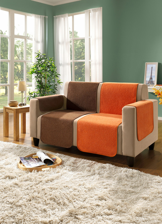 Sessel- & Sofaüberwürfe - Hochwertige Wohnaccessoires mit Bandeinfassung Ansicht 2 Sessel- & Sofaüberwürfe - Hochwertige Wohnaccessoires mit Bandeinfassung, in Größe 101 (Sesselschoner, 50x150 cm) bis 865 (2 Armlehnenschoner, 50x 70 cm), in Farbe SAND Ansicht 2