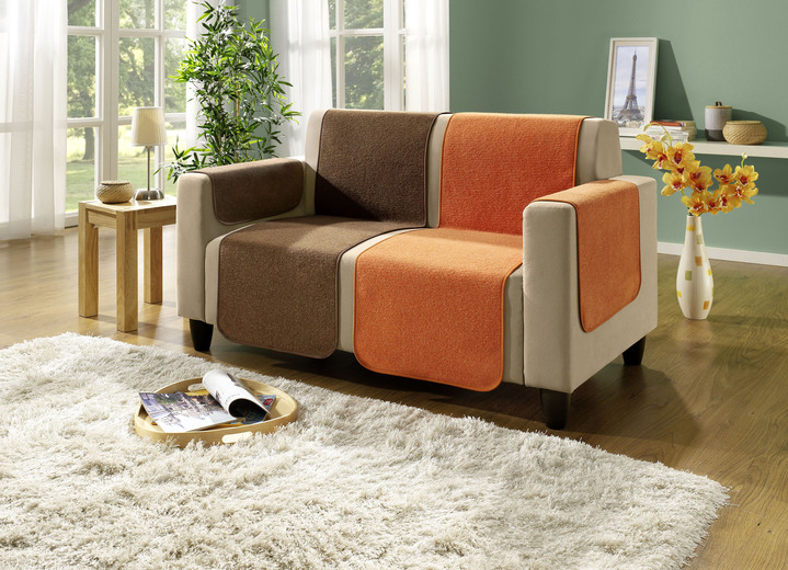 Sessel- & Sofaüberwürfe - Hochwertige Wohnaccessoires mit Bandeinfassung Ansicht 3 Sessel- & Sofaüberwürfe - Hochwertige Wohnaccessoires mit Bandeinfassung, in Größe 101 (Sesselschoner, 50x150 cm) bis 865 (2 Armlehnenschoner, 50x 70 cm), in Farbe SAND Ansicht 3