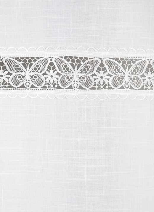 Kurzgardinen - Seitenschal mit feiner Schmetterlingsstickerei-Bordüre, in Größe 365 (H145xB135 cm) bis 456 (H245xB135 cm), in Farbe CREME, in Ausführung Mit Universalschienenband Ansicht 2