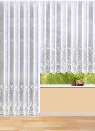 Klassisch - Store mit Blätter-Stickerei und Universalschienenband – Farbe WEISS – Ansicht  Klassisch - Store mit Blätter-Stickerei und Universalschienenband, in Größe 160 (H145xB300 cm) bis 291 (H245xB450 cm), in Farbe WEISS – Farbe WEISS – Ansicht