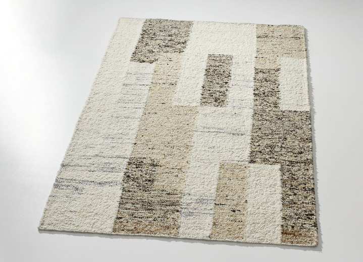 Modern - Handgewebte Berber Teppiche aus 100% Wolle, in Größe 111 (Brücke, 60x 90 cm) bis 168 (Teppich, 170x240 cm), in Farbe NATUR, in Ausführung Mit Rechteck-Dessin Ansicht 2
