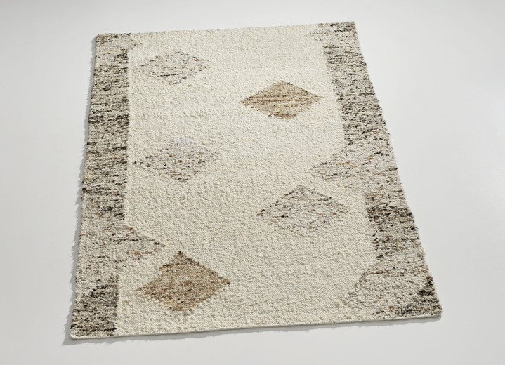 Modern - Handgewebte Berber Teppiche aus 100% Wolle, in Größe 111 (Brücke, 60x 90 cm) bis 168 (Teppich, 170x240 cm), in Farbe NATUR, in Ausführung Mit Rechteck-Dessin Ansicht 4