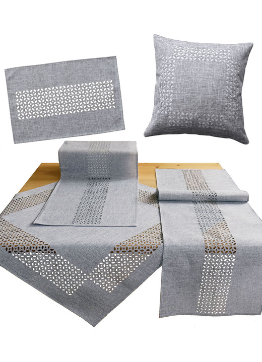 Tischdecken - Tischdecke mit dekorativer Lochstanzung, in Größe 135 (2x Platzset, 30/ 45 cm) bis 404 (Kissenbezug, 40/ 40 cm), in Farbe GELB Ansicht 8