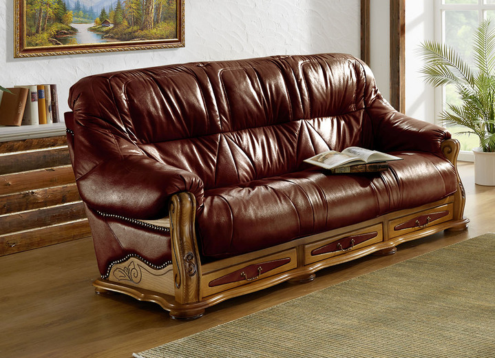 Polstergruppen - Italienische Polstermöbel mit Bezug aus echtem Leder, in Farbe CREME, in Ausführung Hocker Ansicht 8