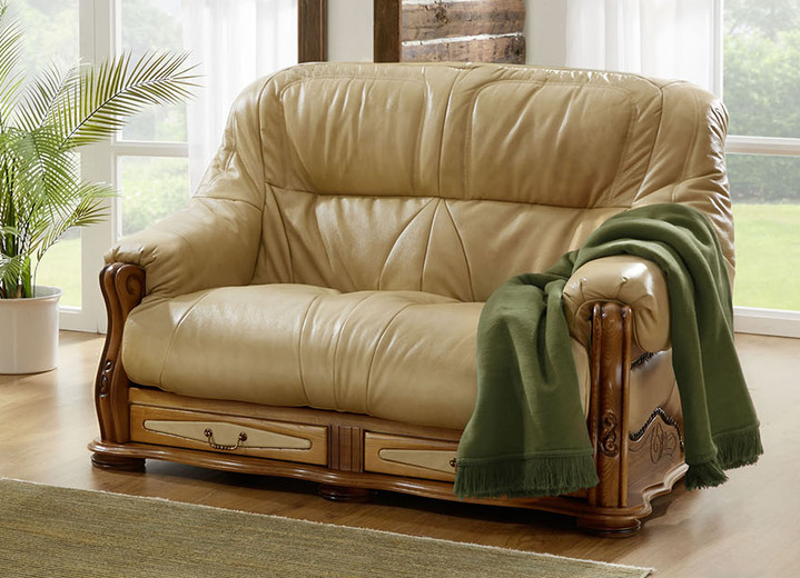 Polstergruppen - Italienische Polstermöbel mit Bezug aus echtem Leder, in Farbe CREME, in Ausführung Hocker Ansicht 12