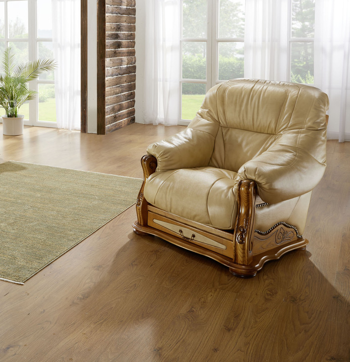 Polstergruppen - Italienische Polstermöbel mit Bezug aus echtem Leder, in Farbe CREME, in Ausführung Hocker Ansicht 4