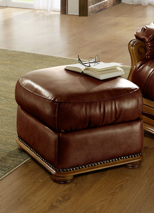 Polstergruppen - Italienische Polstermöbel mit Bezug aus echtem Leder, in Farbe CREME, in Ausführung Hocker Ansicht 14