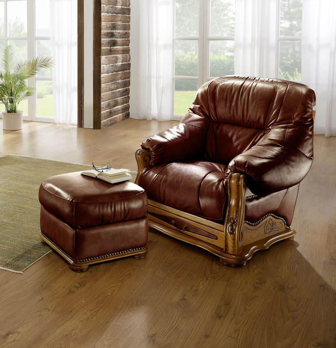 Polstergruppen - Italienische Polstermöbel mit Bezug aus echtem Leder, in Farbe CREME, in Ausführung Hocker Ansicht 15