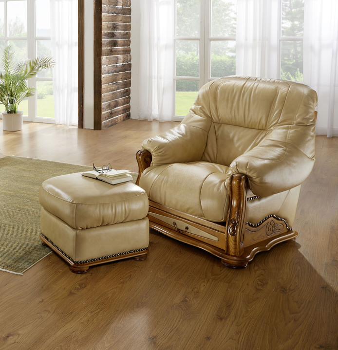 Polstergruppen - Italienische Polstermöbel mit Bezug aus echtem Leder, in Farbe CREME, in Ausführung Hocker Ansicht 2