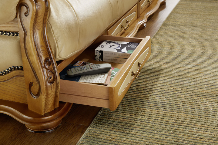 Polstergruppen - Italienische Polstermöbel mit Bezug aus echtem Leder, in Farbe CREME, in Ausführung Hocker Ansicht 5