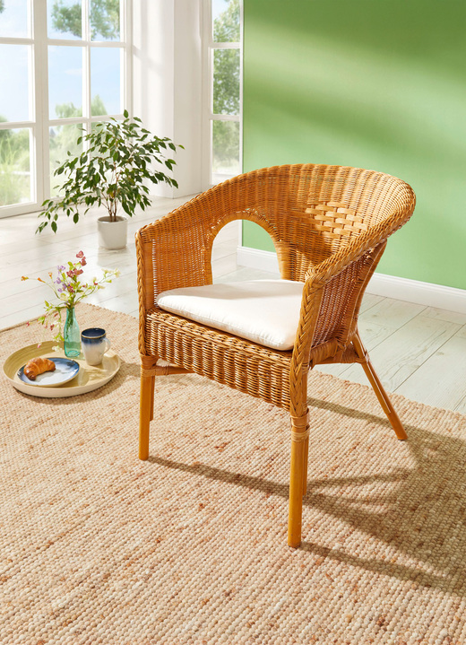 Stühle & Sitzbänke - Formschöner Rattansessel aus Peddigrohrgeflecht, in Farbe HONIG