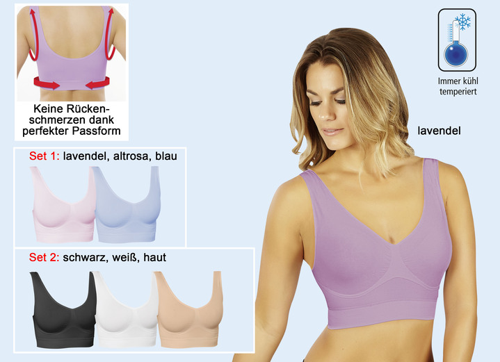 Soft-BH - Wohlfühl-BH, 3er-Set, in Größe 3XL (52/54) bis XXL (48/50), in Farbe ROSA-LAVENDEL-BLAU Ansicht 6
