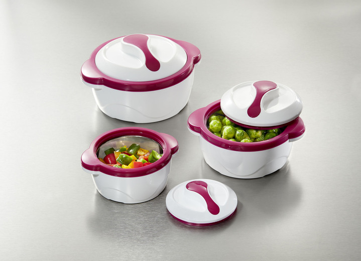 Schüsseln & Behälter - Thermoschüsseln von Cucinova zum Warm- oder Kühlhalten, in Farbe WEISS-BEERE, in Ausführung Thermoschüsseln-Set, 3-teilig Ansicht 1