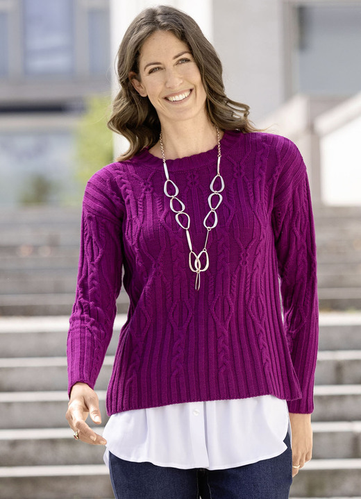 Langarm - Pullover in Strukturmix, in Größe 036 bis 052, in Farbe BEERE Ansicht 2