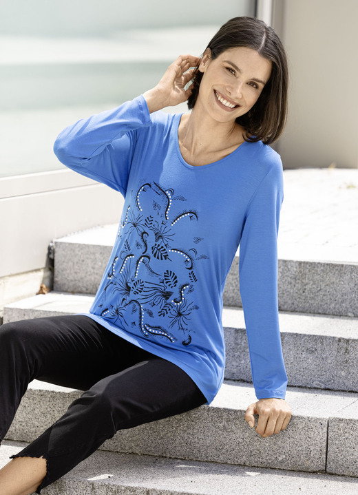 Shirts - Shirt mit dekorativem Kontrast-Druck in 2 Farben, in Größe 044 bis 052, in Farbe HIMMELBLAU Ansicht 1