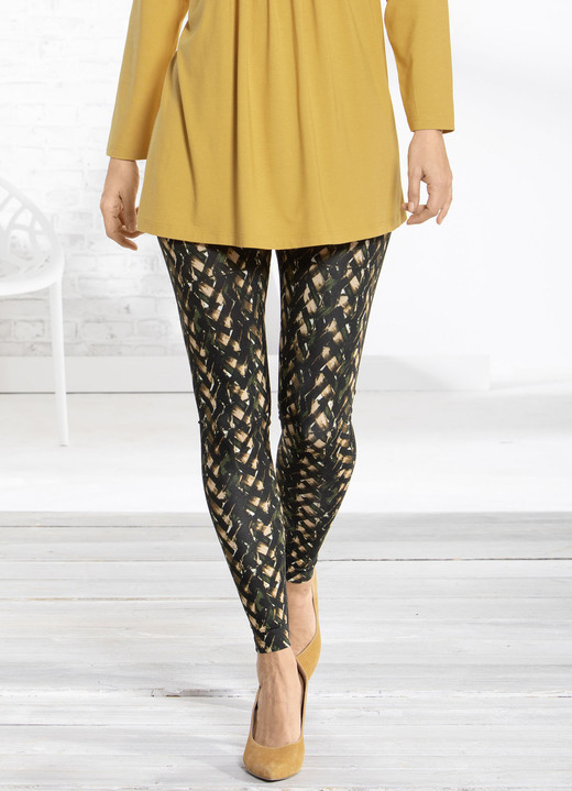 - Leggings mit farbbrillantem Inkjet-Druck, in Größe 046 bis 056, in Farbe SCHWARZ-OLIV-HONIG Ansicht 1