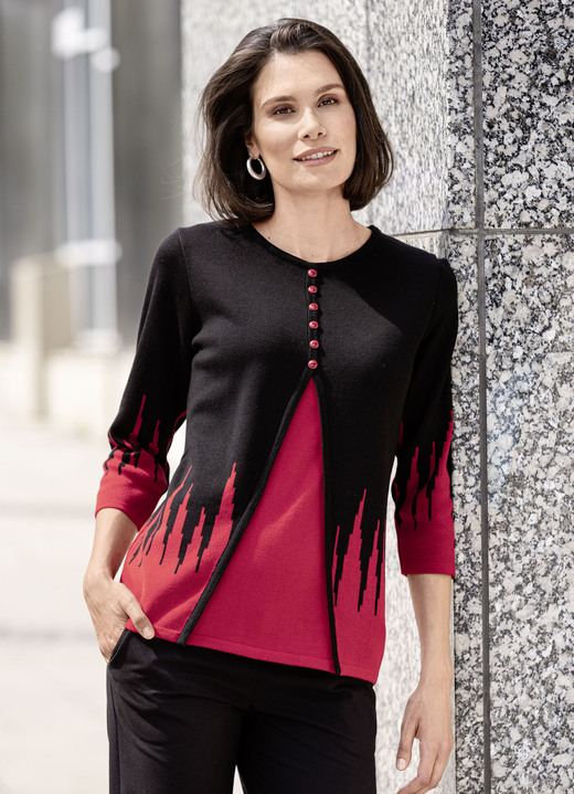 Pullover - Pullover in Twinset-Optik Pullover - Pullover in Twinset-Optik, in Größe 038 bis 054, in Farbe SCHWARZ-ROT
